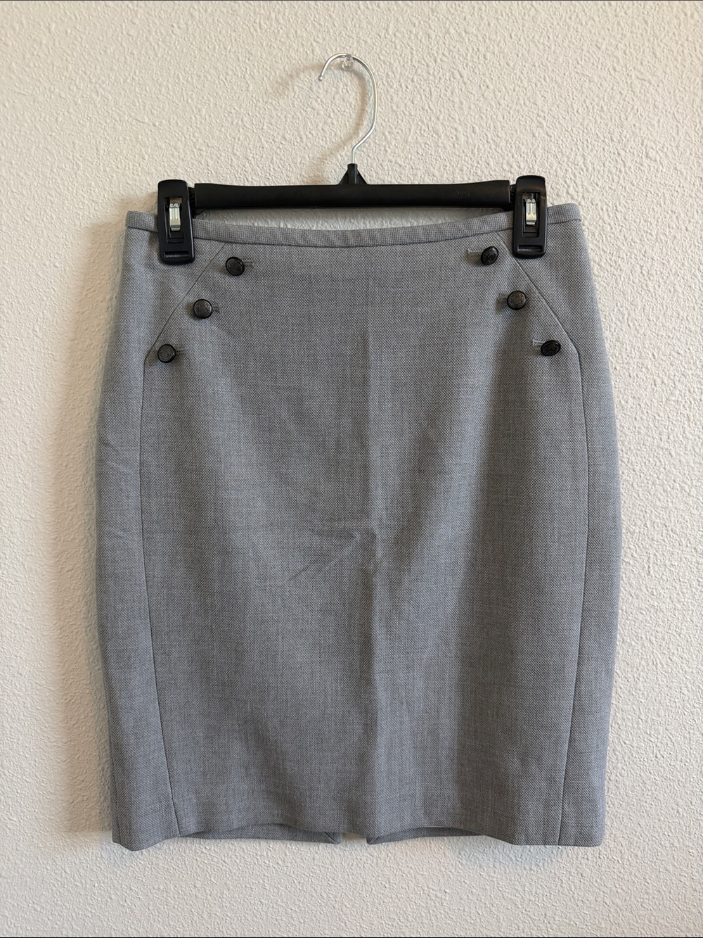 White House Black Market Gray Pencil Skirt with Button Accents